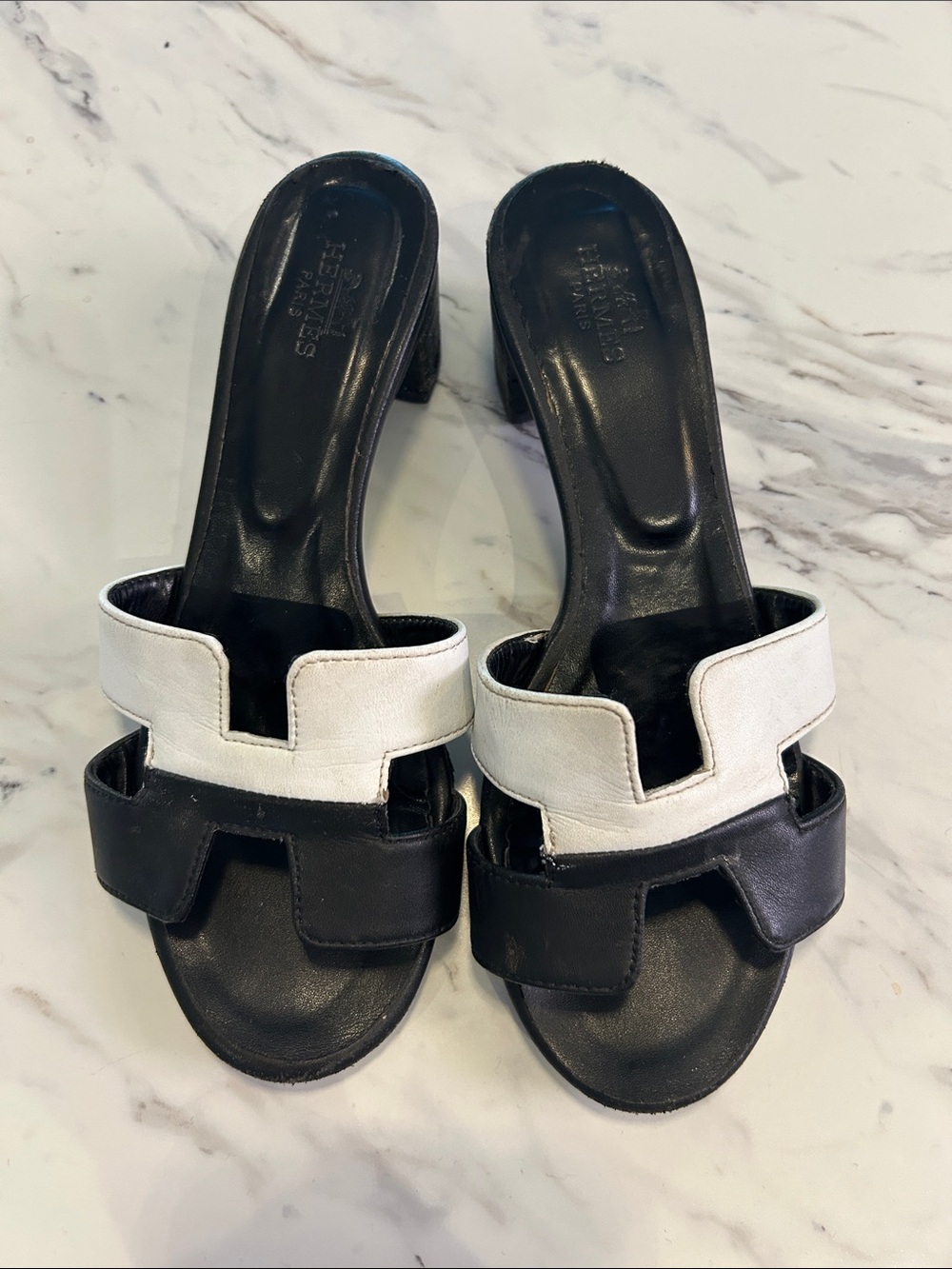 Hermès Women’s OASIS White and Black Slide Sandals